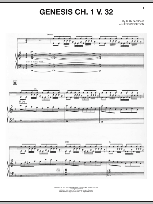 Download The Alan Parsons Project Genesis Ch. 1 V. 32 Sheet Music and learn how to play Piano, Vocal & Guitar (Right-Hand Melody) PDF digital score in minutes