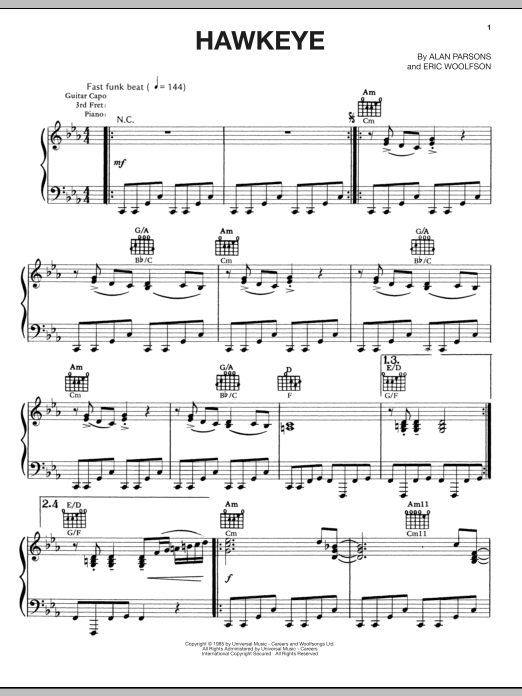 Download The Alan Parsons Project Hawkeye Sheet Music and learn how to play Piano, Vocal & Guitar (Right-Hand Melody) PDF digital score in minutes