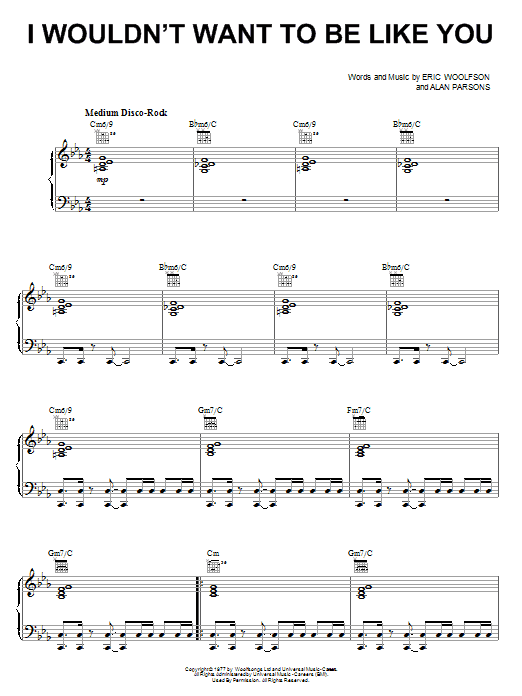 Download The Alan Parsons Project I Wouldn't Want To Be Like You Sheet Music and learn how to play Piano, Vocal & Guitar (Right-Hand Melody) PDF digital score in minutes