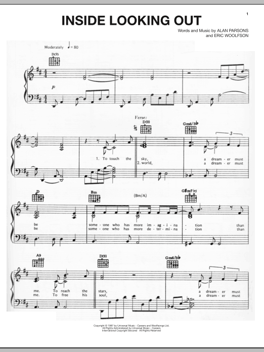 Download The Alan Parsons Project Inside Looking Out Sheet Music and learn how to play Piano, Vocal & Guitar (Right-Hand Melody) PDF digital score in minutes