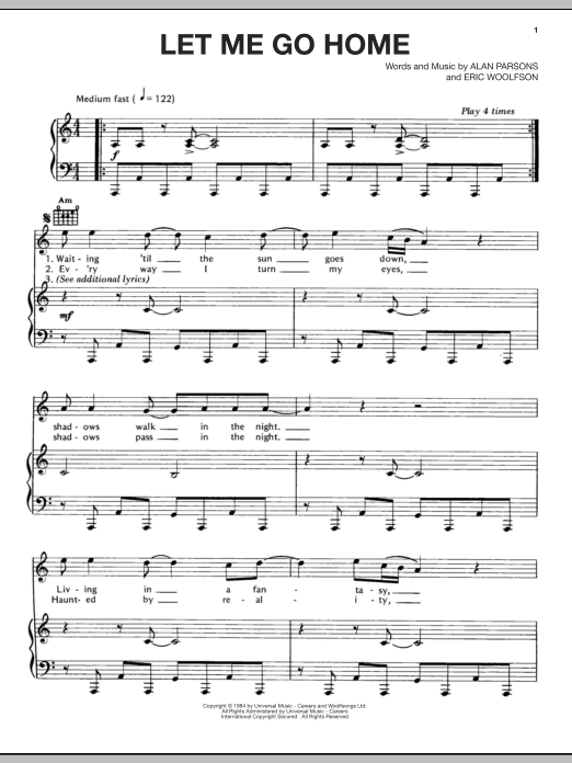 Download The Alan Parsons Project Let Me Go Home Sheet Music and learn how to play Piano, Vocal & Guitar (Right-Hand Melody) PDF digital score in minutes