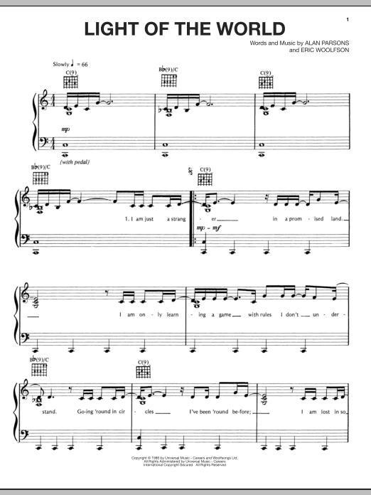 Download The Alan Parsons Project Light Of The World Sheet Music and learn how to play Piano, Vocal & Guitar (Right-Hand Melody) PDF digital score in minutes