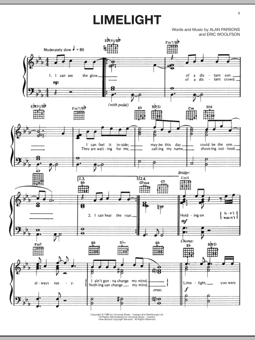 Download The Alan Parsons Project Limelight Sheet Music and learn how to play Piano, Vocal & Guitar (Right-Hand Melody) PDF digital score in minutes