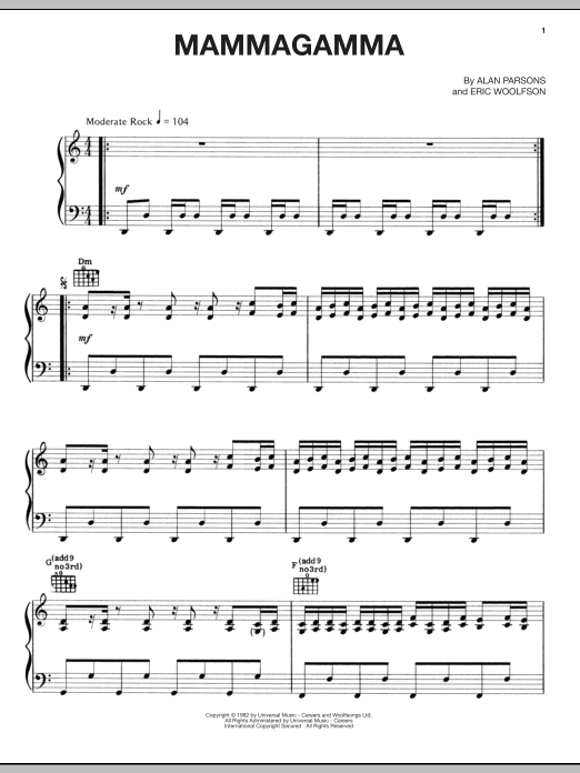 Download The Alan Parsons Project Mammagamma Sheet Music and learn how to play Piano, Vocal & Guitar (Right-Hand Melody) PDF digital score in minutes