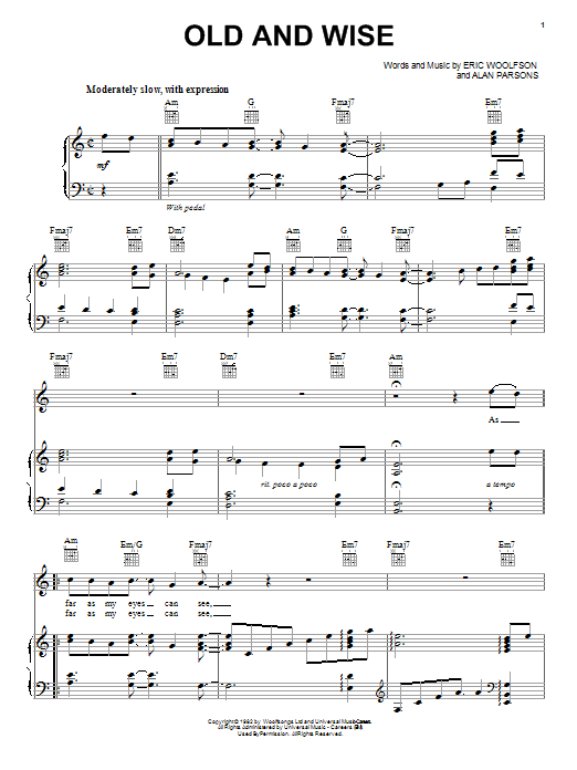 Download The Alan Parsons Project Old And Wise Sheet Music and learn how to play Piano, Vocal & Guitar (Right-Hand Melody) PDF digital score in minutes