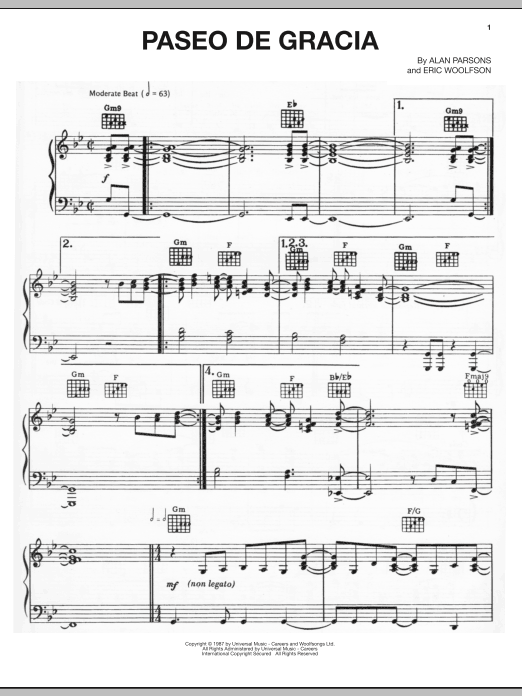 Download The Alan Parsons Project Paseo De Gracia Sheet Music and learn how to play Piano, Vocal & Guitar (Right-Hand Melody) PDF digital score in minutes