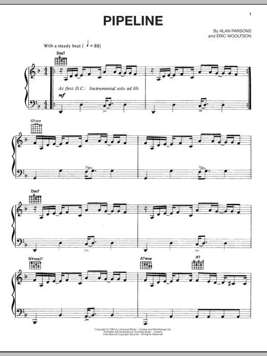 Download The Alan Parsons Project Pipeline Sheet Music and learn how to play Piano, Vocal & Guitar (Right-Hand Melody) PDF digital score in minutes