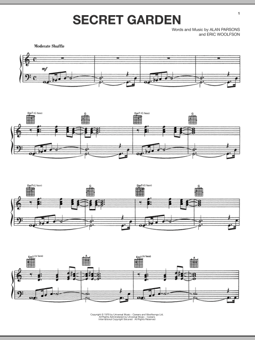 Download The Alan Parsons Project Secret Garden Sheet Music and learn how to play Piano, Vocal & Guitar (Right-Hand Melody) PDF digital score in minutes