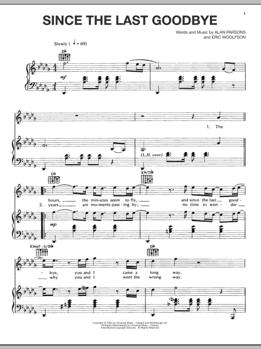 Download The Alan Parsons Project Since The Last Goodbye Sheet Music and learn how to play Piano, Vocal & Guitar (Right-Hand Melody) PDF digital score in minutes
