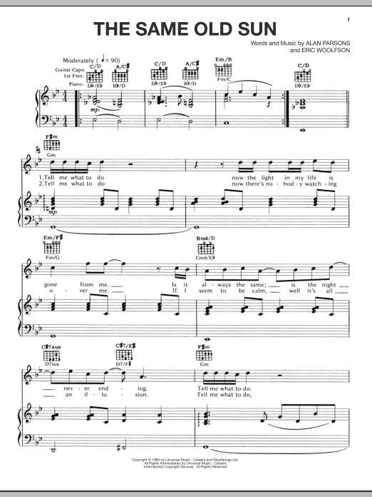Download The Alan Parsons Project The Same Old Sun Sheet Music and learn how to play Piano, Vocal & Guitar (Right-Hand Melody) PDF digital score in minutes