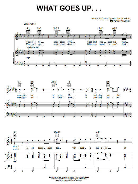 Download The Alan Parsons Project What Goes Up... Sheet Music and learn how to play Piano, Vocal & Guitar (Right-Hand Melody) PDF digital score in minutes