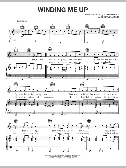 Download The Alan Parsons Project Winding Me Up Sheet Music and learn how to play Piano, Vocal & Guitar (Right-Hand Melody) PDF digital score in minutes