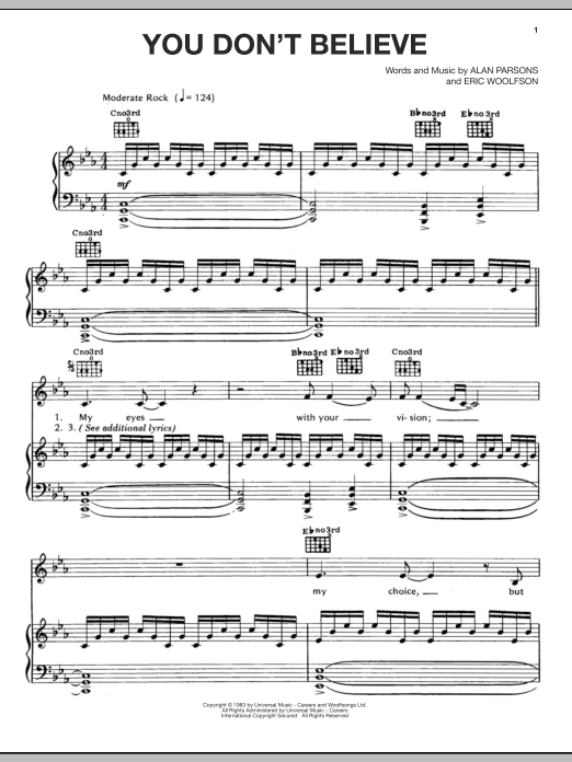 Download The Alan Parsons Project You Don't Believe Sheet Music and learn how to play Piano, Vocal & Guitar (Right-Hand Melody) PDF digital score in minutes