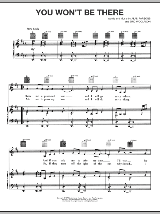 Download The Alan Parsons Project You Won't Be There Sheet Music and learn how to play Piano, Vocal & Guitar (Right-Hand Melody) PDF digital score in minutes