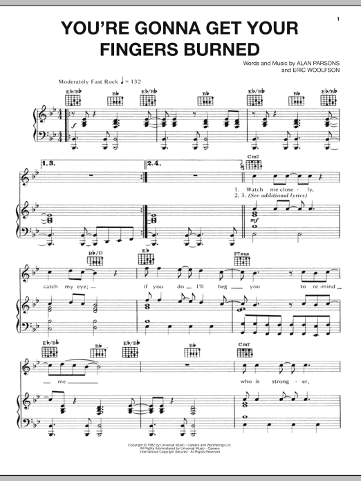 Download The Alan Parsons Project You're Gonna Get Your Fingers Burned Sheet Music and learn how to play Piano, Vocal & Guitar (Right-Hand Melody) PDF digital score in minutes