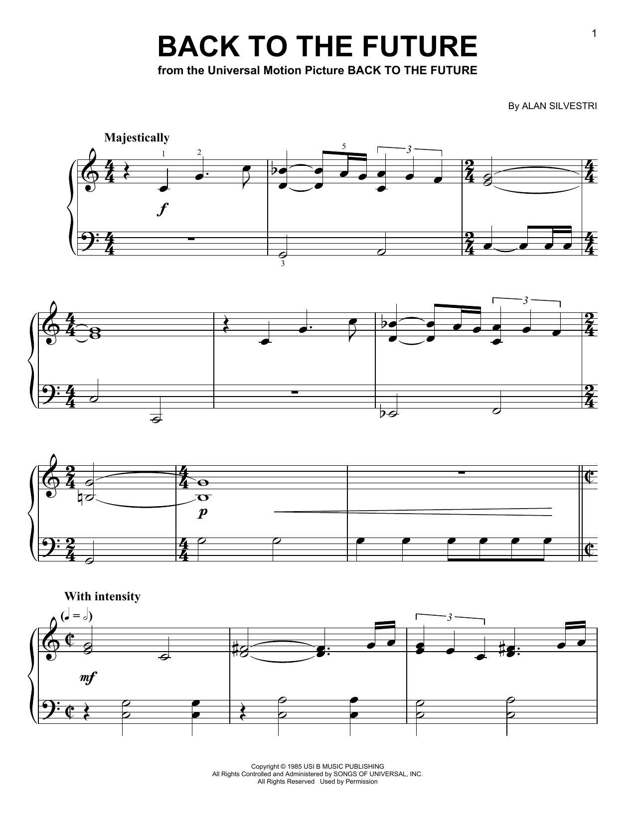 Download Alan Silvestri Back To The Future (from Back To The Future) Sheet Music and learn how to play Easy Piano PDF digital score in minutes