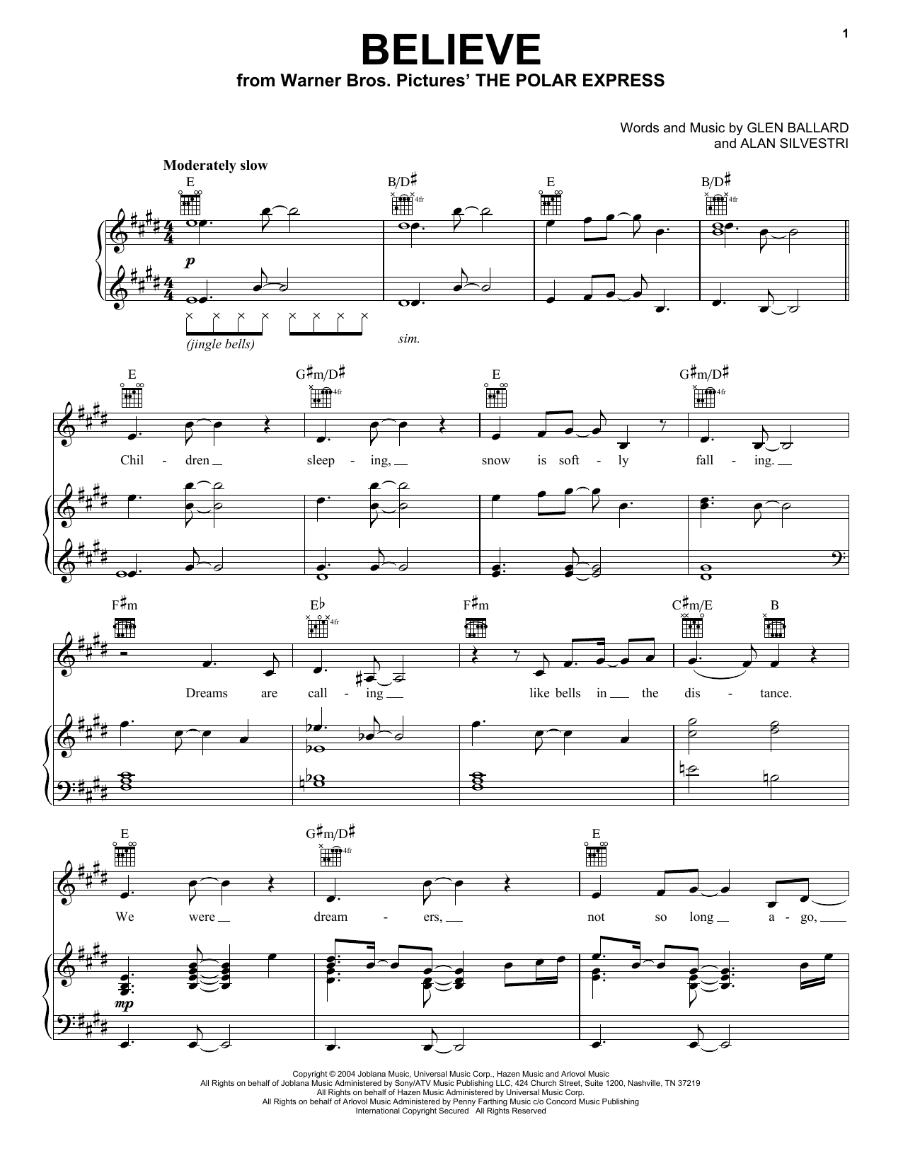 Download Alan Silvestri Believe Sheet Music and learn how to play Vocal Pro + Piano/Guitar PDF digital score in minutes