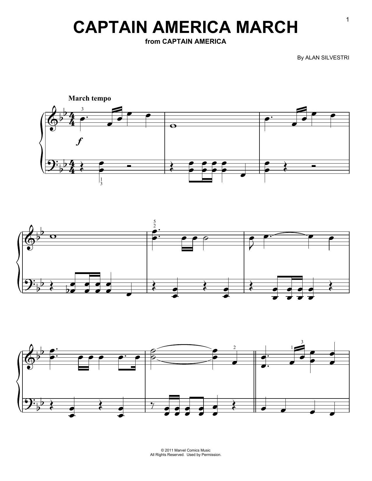 Download Alan Silvestri Captain America March Sheet Music and learn how to play Easy Piano PDF digital score in minutes