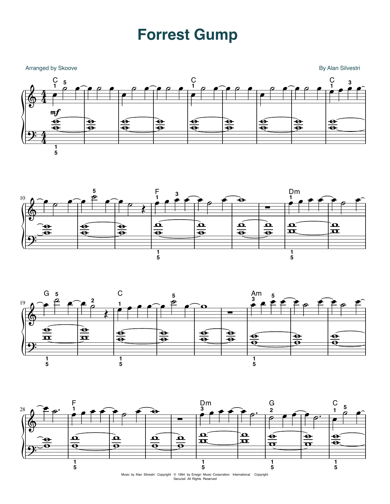 Download Alan Silvestri Forrest Gump - Main Title (Feather Theme) (arr. Skoove) Sheet Music and learn how to play Easy Piano PDF digital score in minutes