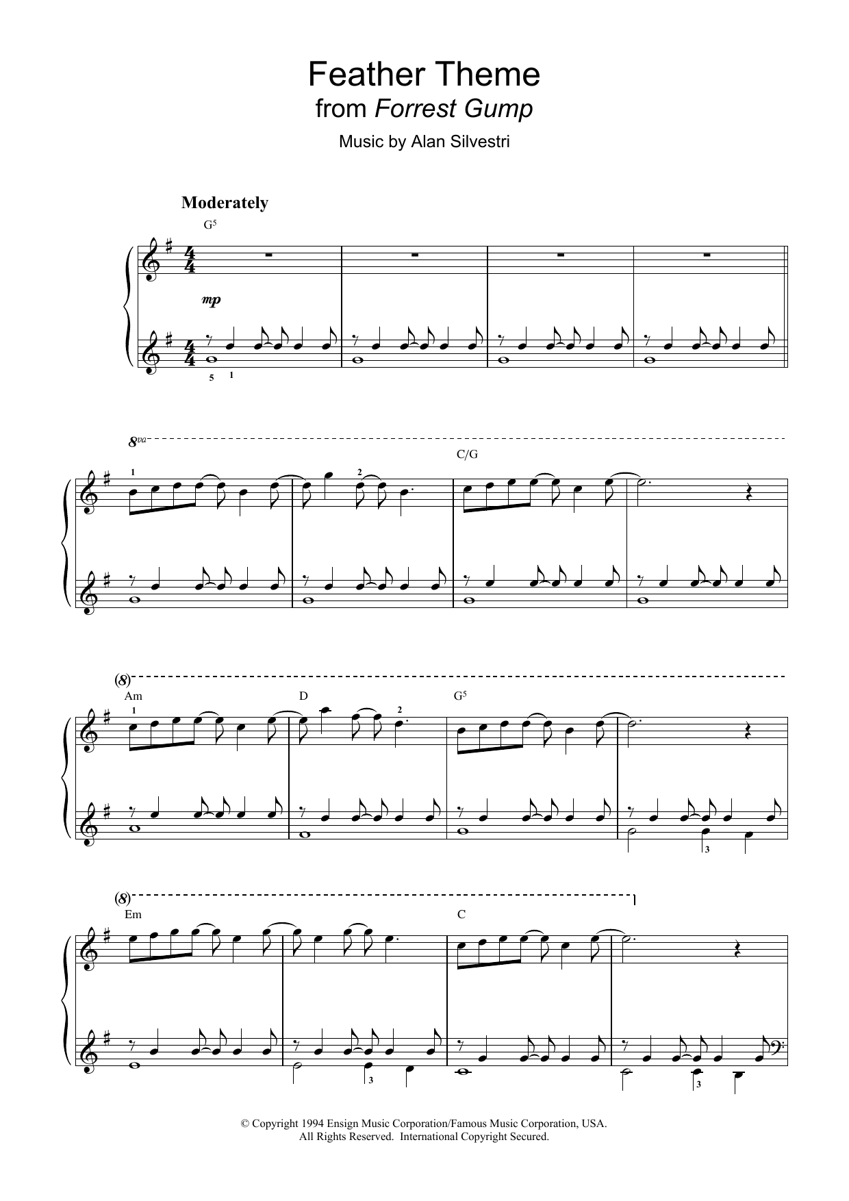 Download Alan Silvestri Forrest Gump - Main Title (Feather Theme) Sheet Music and learn how to play Ukulele Ensemble PDF digital score in minutes