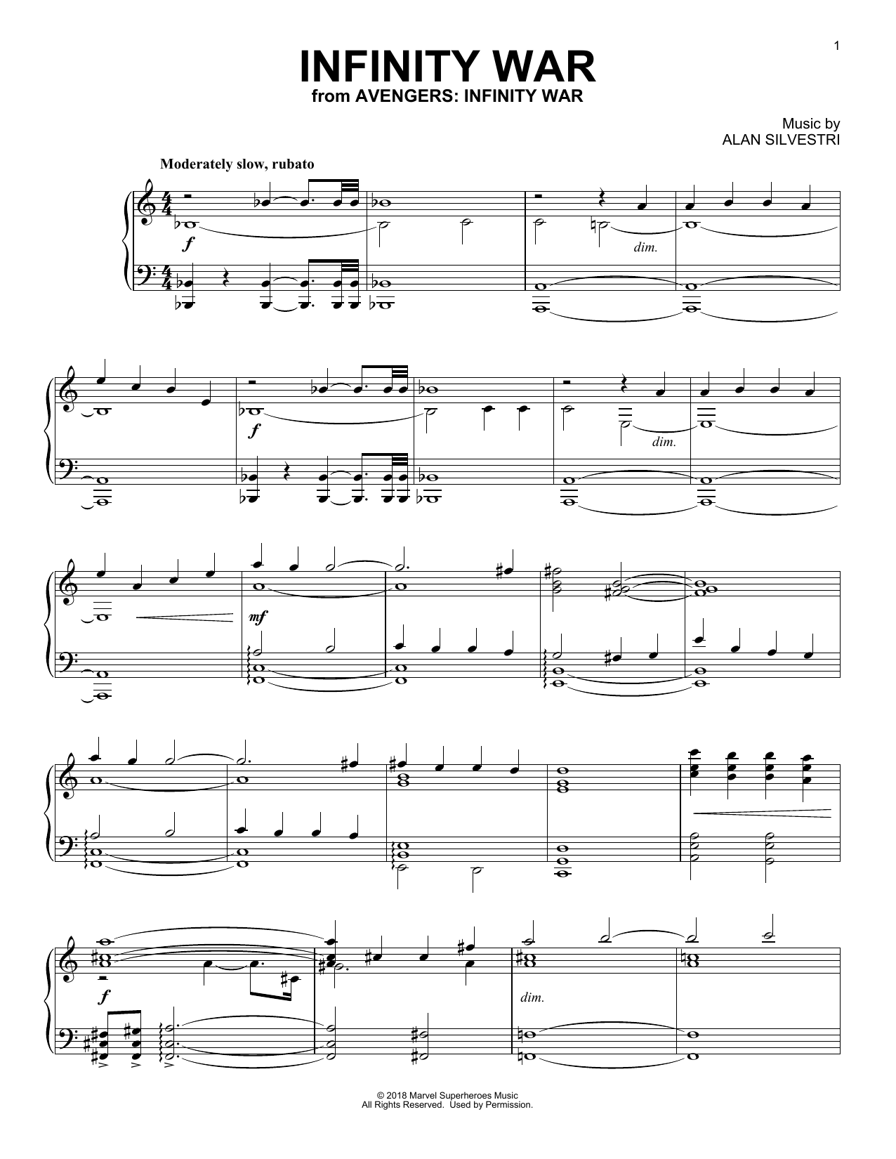 Download Alan Silvestri Infinity War (from Avengers: Infinity War) Sheet Music and learn how to play Piano Solo PDF digital score in minutes