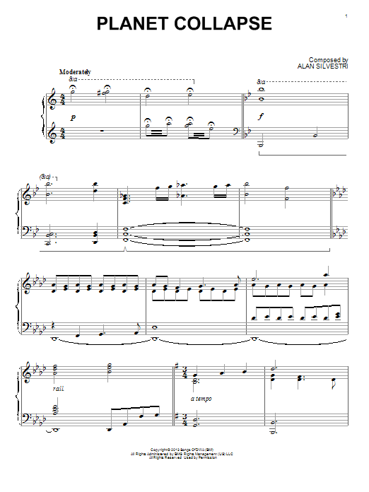 Download Alan Silvestri Planet Collapse Sheet Music and learn how to play Piano PDF digital score in minutes