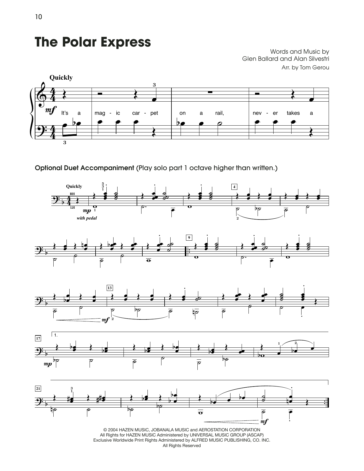 Download Alan Silvestri The Polar Express (arr. Tom Gerou) Sheet Music and learn how to play 5-Finger Piano PDF digital score in minutes