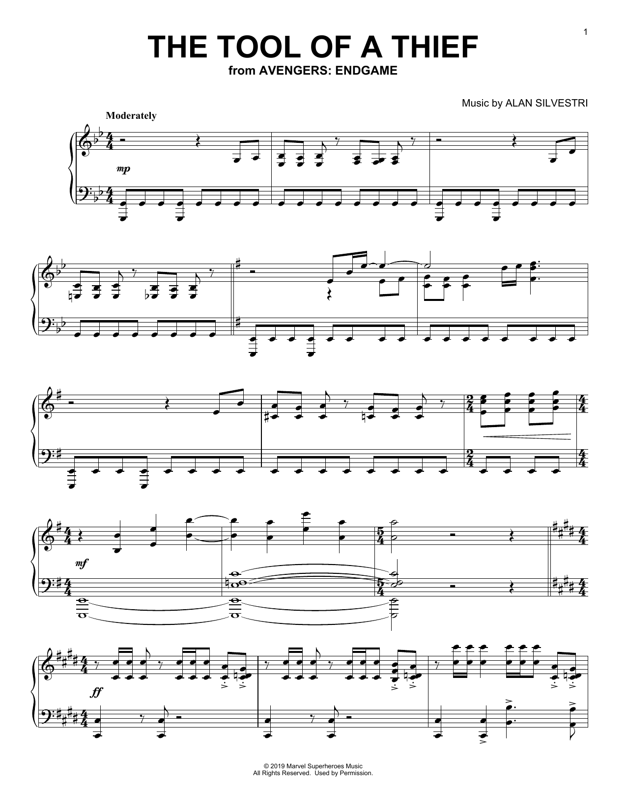 Download Alan Silvestri The Tool of a Thief (from Avengers: Endgame) Sheet Music and learn how to play Piano Solo PDF digital score in minutes