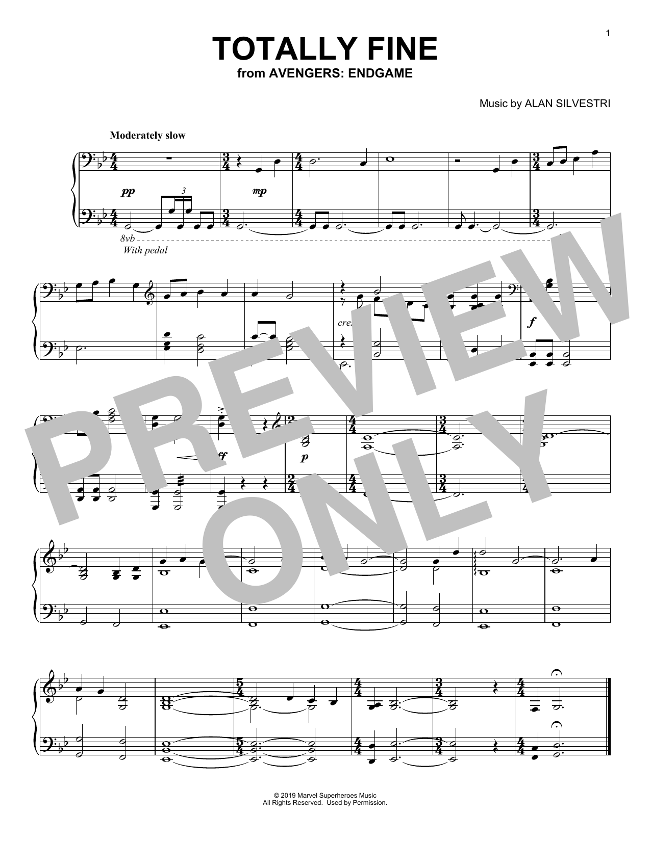 Download Alan Silvestri Totally Fine (from Avengers: Endgame) Sheet Music and learn how to play Piano Solo PDF digital score in minutes