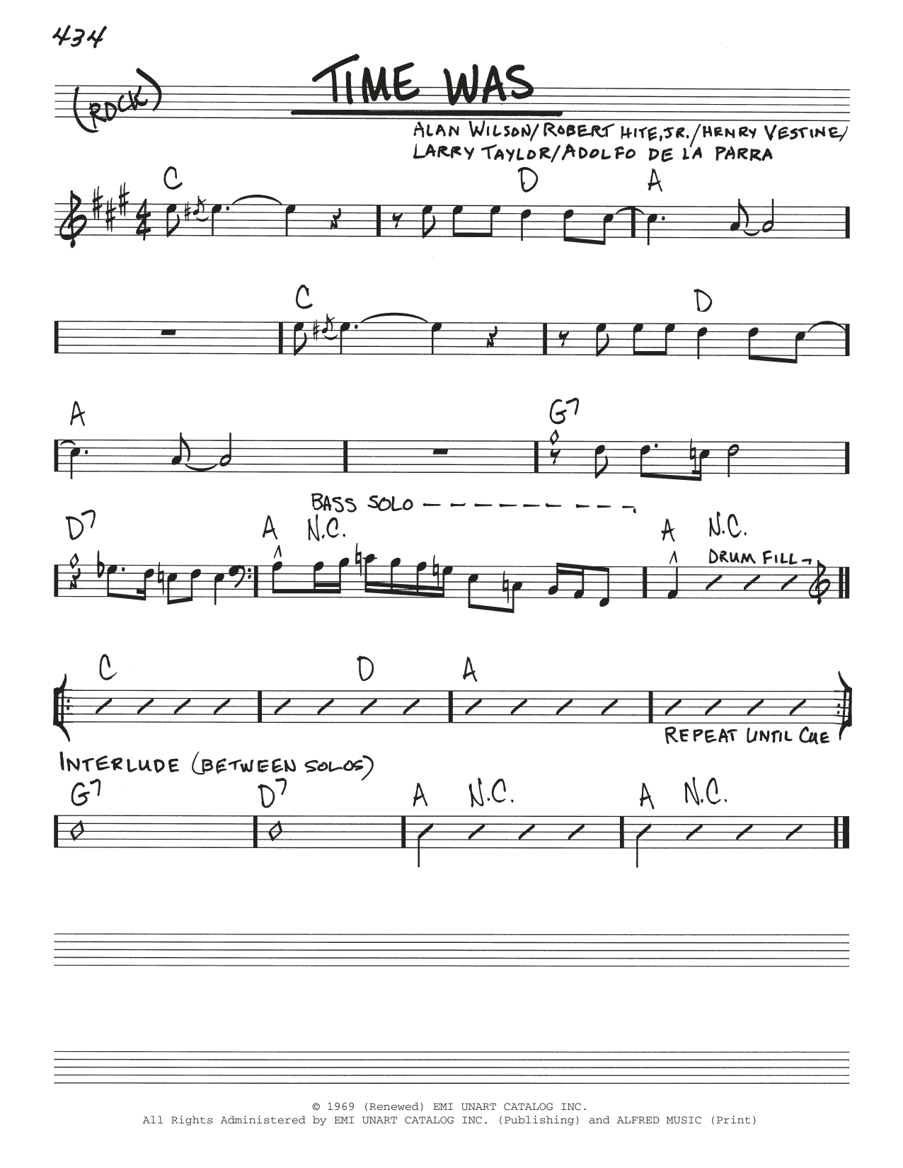 Download Alan Wilson Time Was Sheet Music and learn how to play Real Book – Melody & Chords PDF digital score in minutes