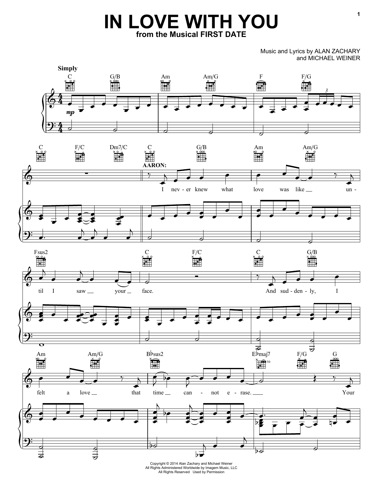 Download Alan Zachary In Love With You Sheet Music and learn how to play Piano, Vocal & Guitar (Right-Hand Melody) PDF digital score in minutes