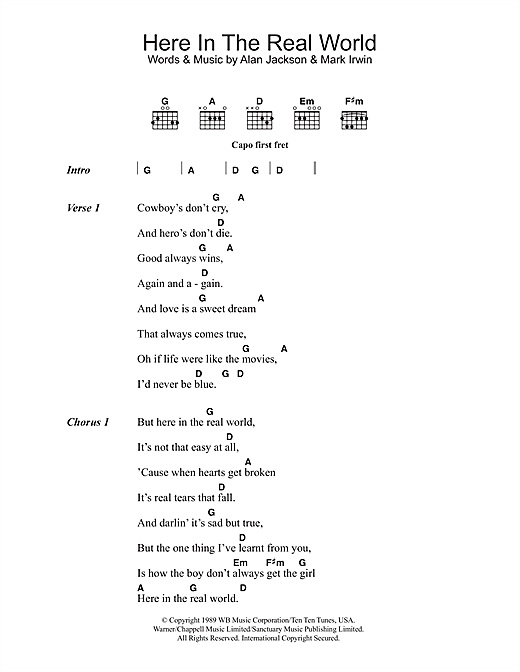Download Alan Jackson Here In The Real World Sheet Music and learn how to play Lyrics & Chords PDF digital score in minutes
