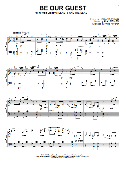 Alan Menken Be Our Guest Classical Version From Beauty And The Beast Arr Phillip Keveren Sheet Music Notes Download Printable Pdf Score 168