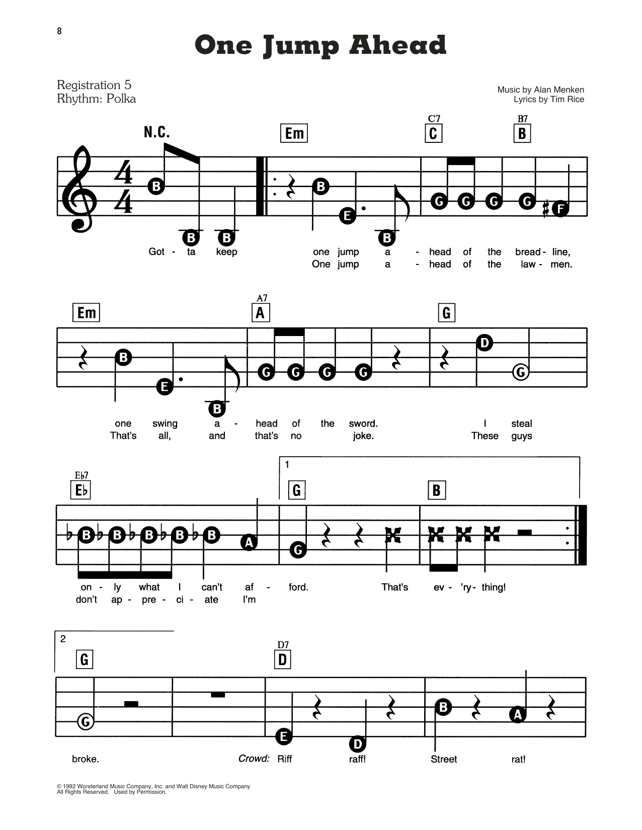 Alan Menken One Jump Ahead From Disney S Aladdin Sheet Music Notes Download Printable Pdf Score