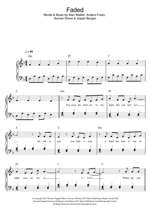 Alan Walker Faded Sheet Music Notes Download Printable PDF Score 123803