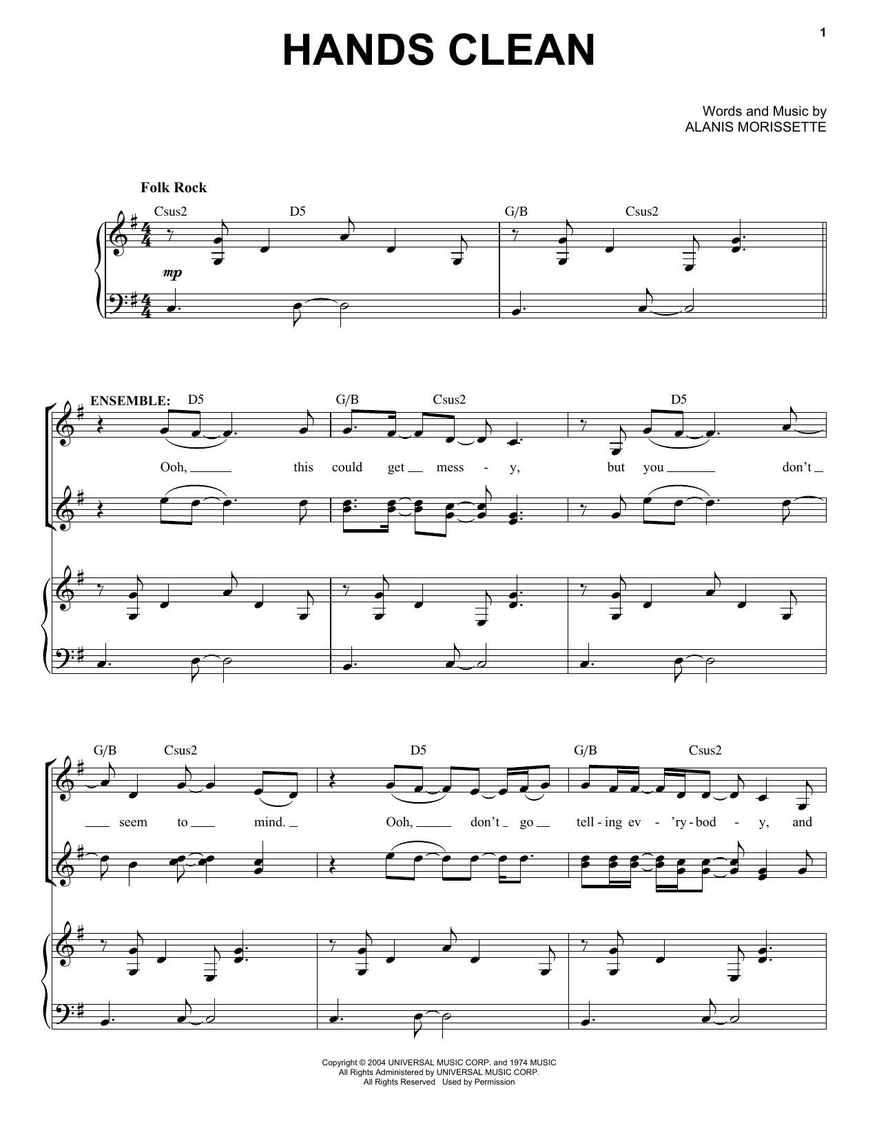 Download Alanis Morissette Entr'Acte (Hands Clean) (from Jagged Little Pill The Musical) Sheet Music and learn how to play Piano & Vocal PDF digital score in minutes
