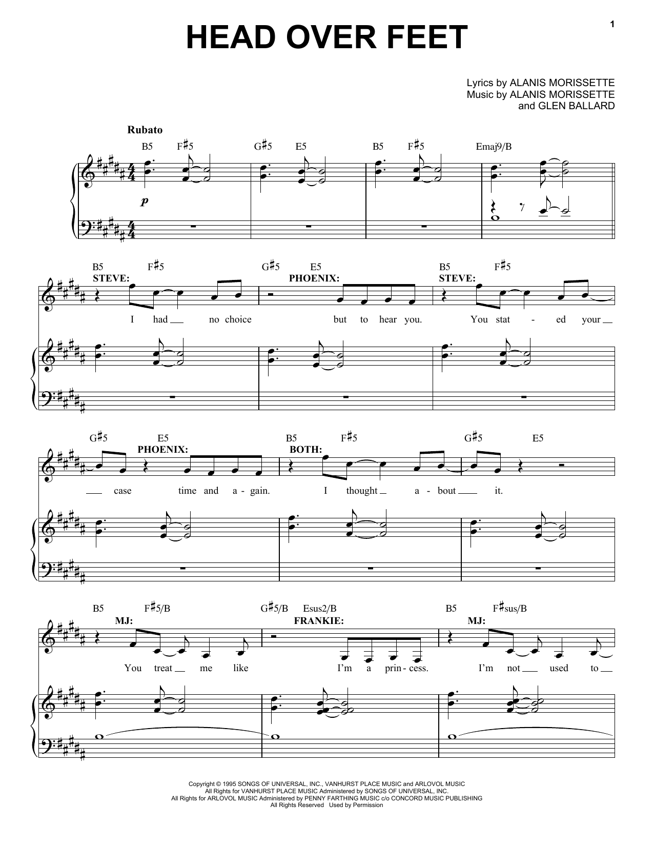 Download Alanis Morissette Head Over Feet (from Jagged Little Pill The Musical) Sheet Music and learn how to play Piano & Vocal PDF digital score in minutes