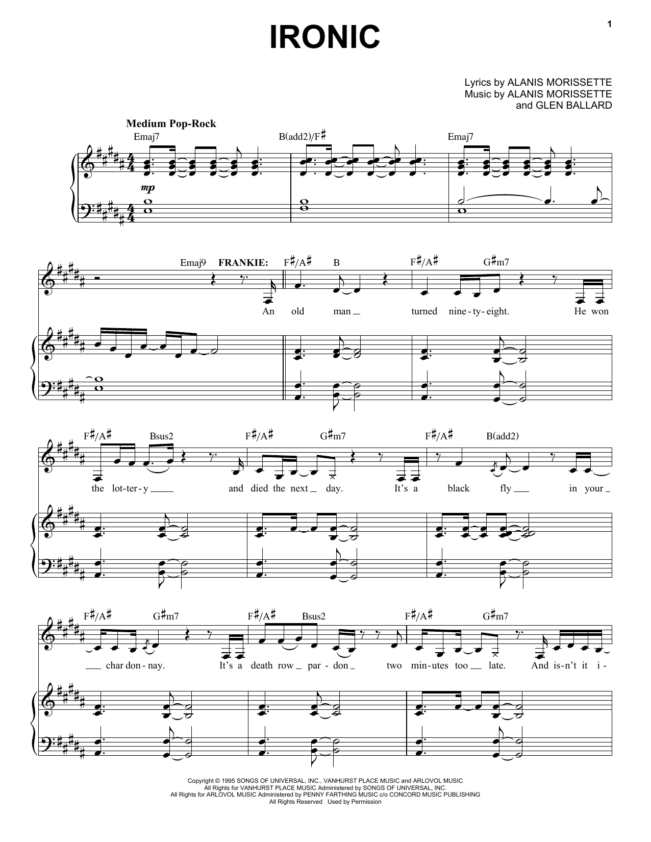Download Alanis Morissette Ironic (from Jagged Little Pill The Musical) Sheet Music and learn how to play Piano & Vocal PDF digital score in minutes