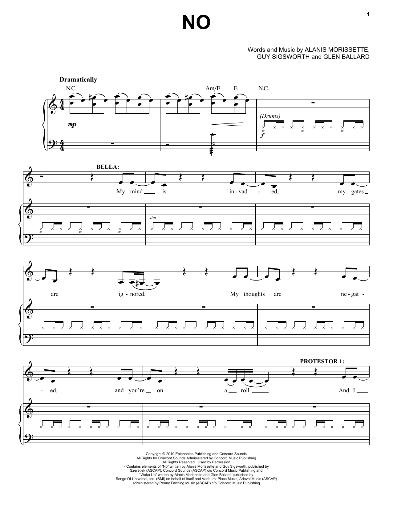 Download Alanis Morissette No (from Jagged Little Pill The Musical) Sheet Music and learn how to play Piano & Vocal PDF digital score in minutes