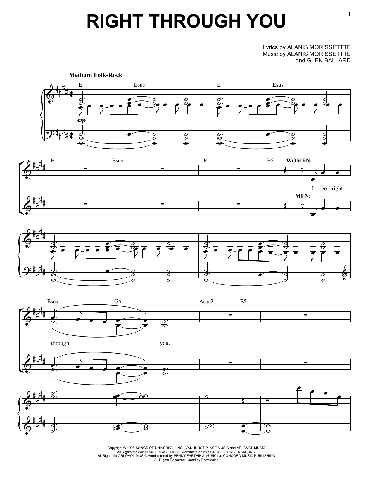 Download Alanis Morissette Right Through You (from Jagged Little Pill The Musical) Sheet Music and learn how to play Piano & Vocal PDF digital score in minutes
