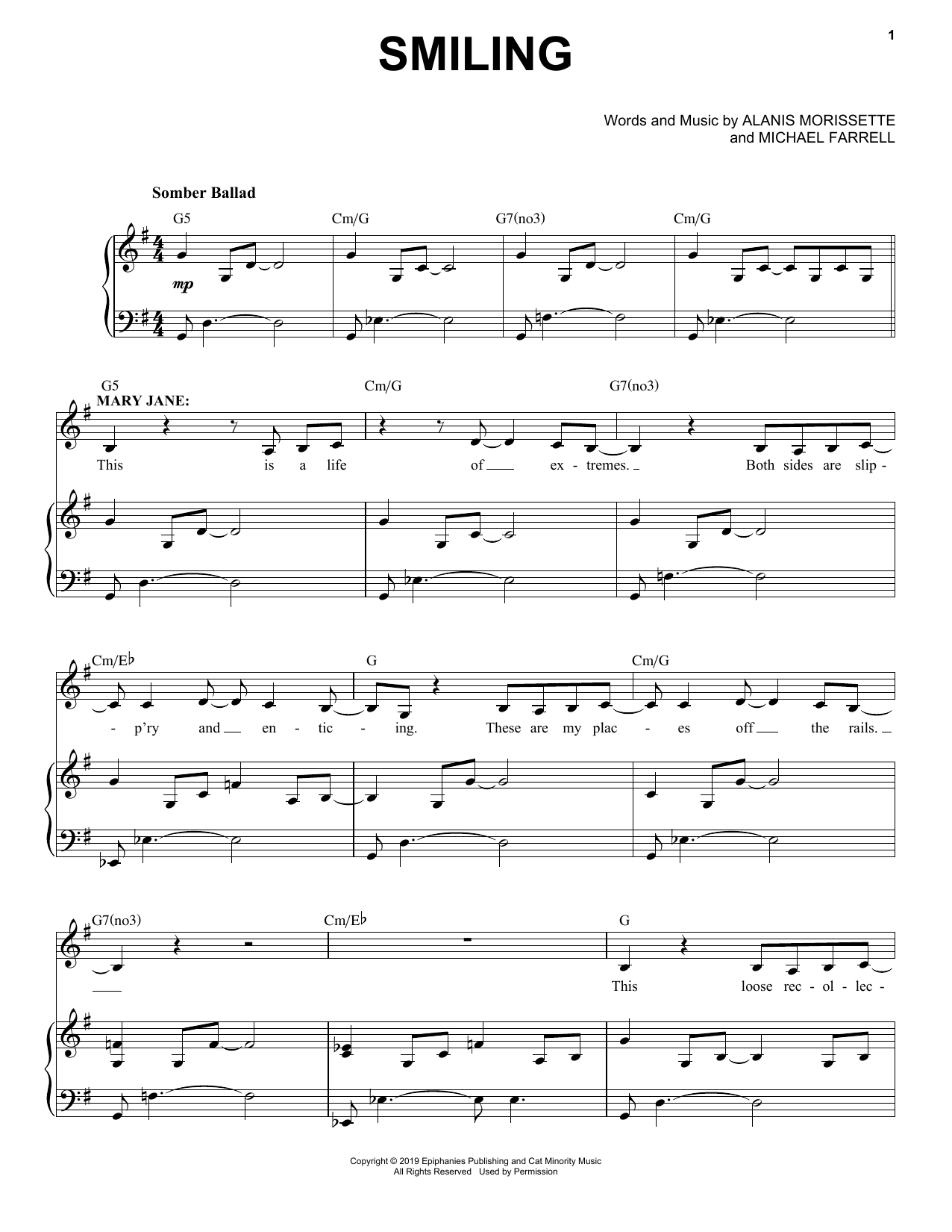 Download Alanis Morissette Smiling (from Jagged Little Pill The Musical) Sheet Music and learn how to play Piano & Vocal PDF digital score in minutes