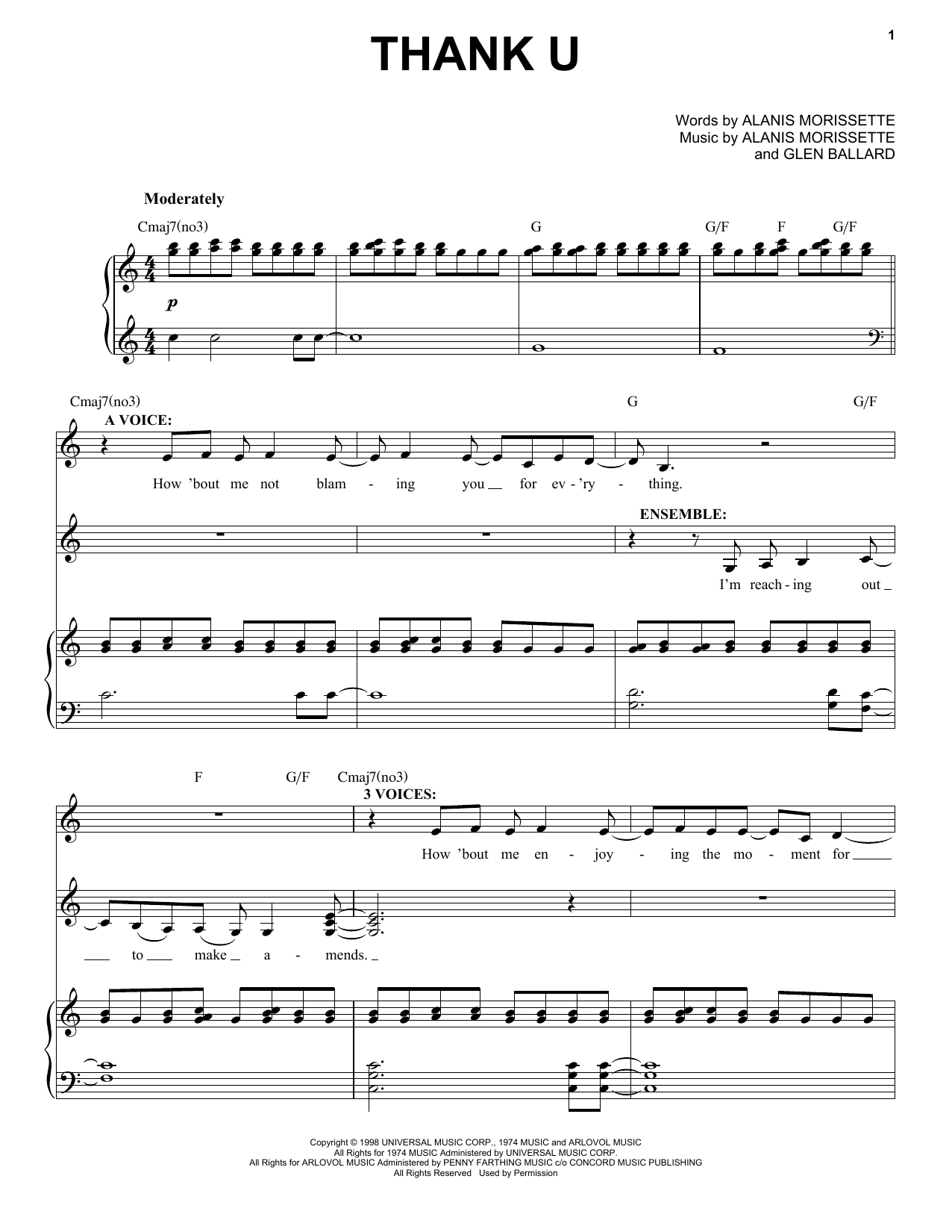 Download Alanis Morissette Thank U (from Jagged Little Pill The Musical) Sheet Music and learn how to play Piano & Vocal PDF digital score in minutes