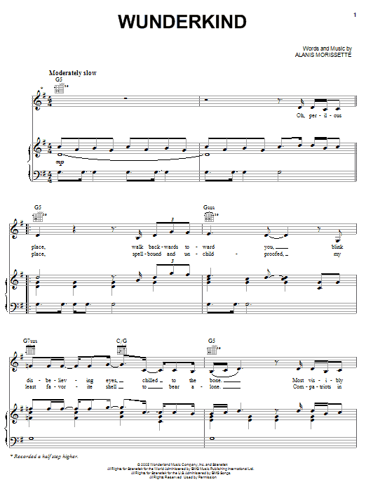 Download Alanis Morissette Wunderkind Sheet Music and learn how to play Piano, Vocal & Guitar (Right-Hand Melody) PDF digital score in minutes