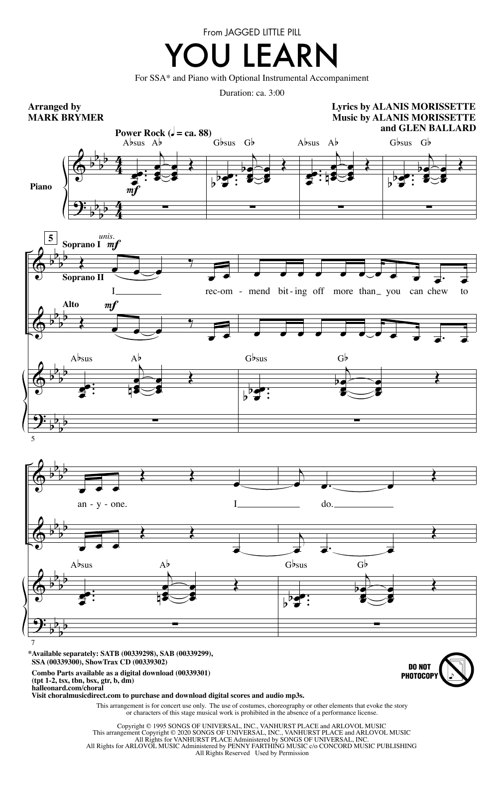 Download Alanis Morissette You Learn (from Jagged Little Pill) (arr. Mark Brymer) Sheet Music and learn how to play SAB Choir PDF digital score in minutes