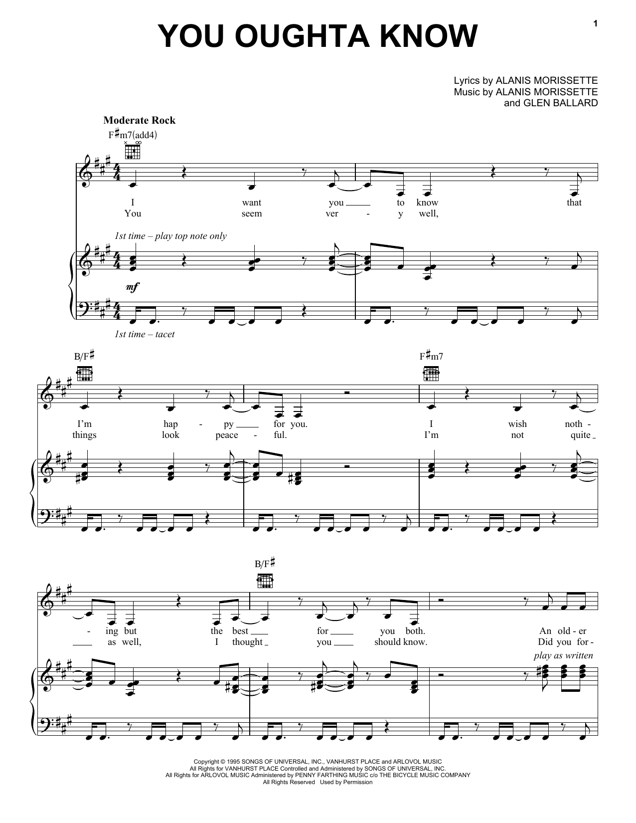 Download Alanis Morissette You Oughta Know Sheet Music and learn how to play Guitar Tab PDF digital score in minutes