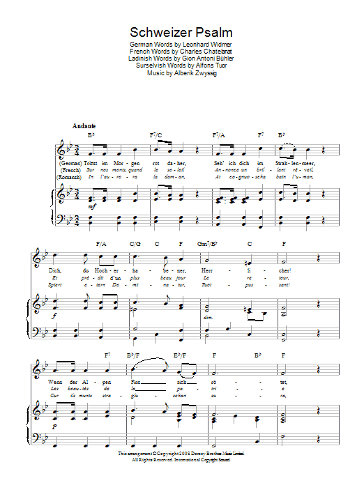 Download Alberik Zwyssig Schweizer Psalm (Swiss National Anthem) Sheet Music and learn how to play Piano, Vocal & Guitar (Right-Hand Melody) PDF digital score in minutes