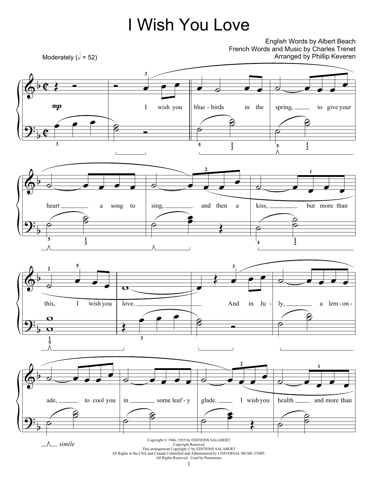 Download Phillip Keveren I Wish You Love Sheet Music and learn how to play Easy Piano PDF digital score in minutes
