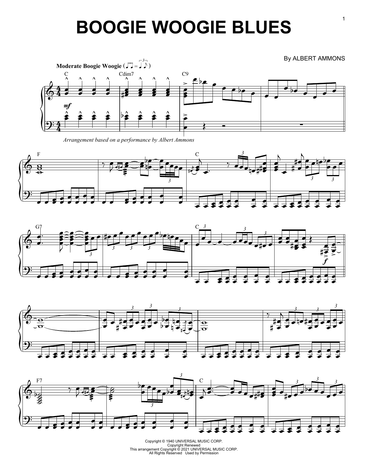 Download Albert Ammons Boogie Woogie Blues (arr. Brent Edstrom) Sheet Music and learn how to play Piano Solo PDF digital score in minutes