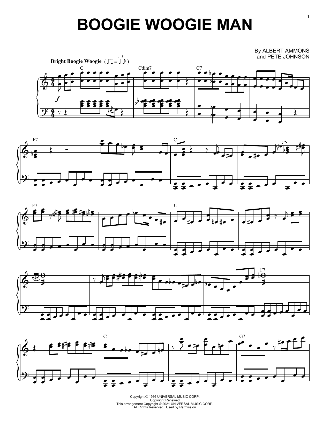 Download Albert Ammons Boogie Woogie Man (arr. Brent Edstrom) Sheet Music and learn how to play Piano Solo PDF digital score in minutes