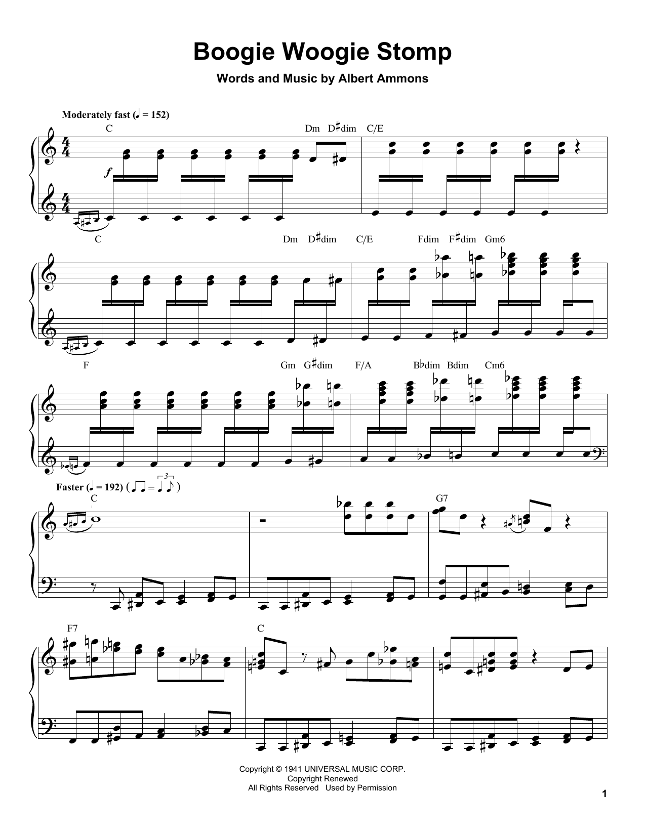 Download Albert Ammons Boogie Woogie Stomp Sheet Music and learn how to play Very Easy Piano PDF digital score in minutes